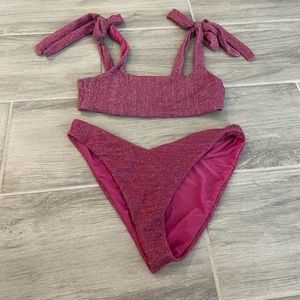 Beach Riot Sparkle Glitter Bikini Set Pink Top Small & Bottoms Medium